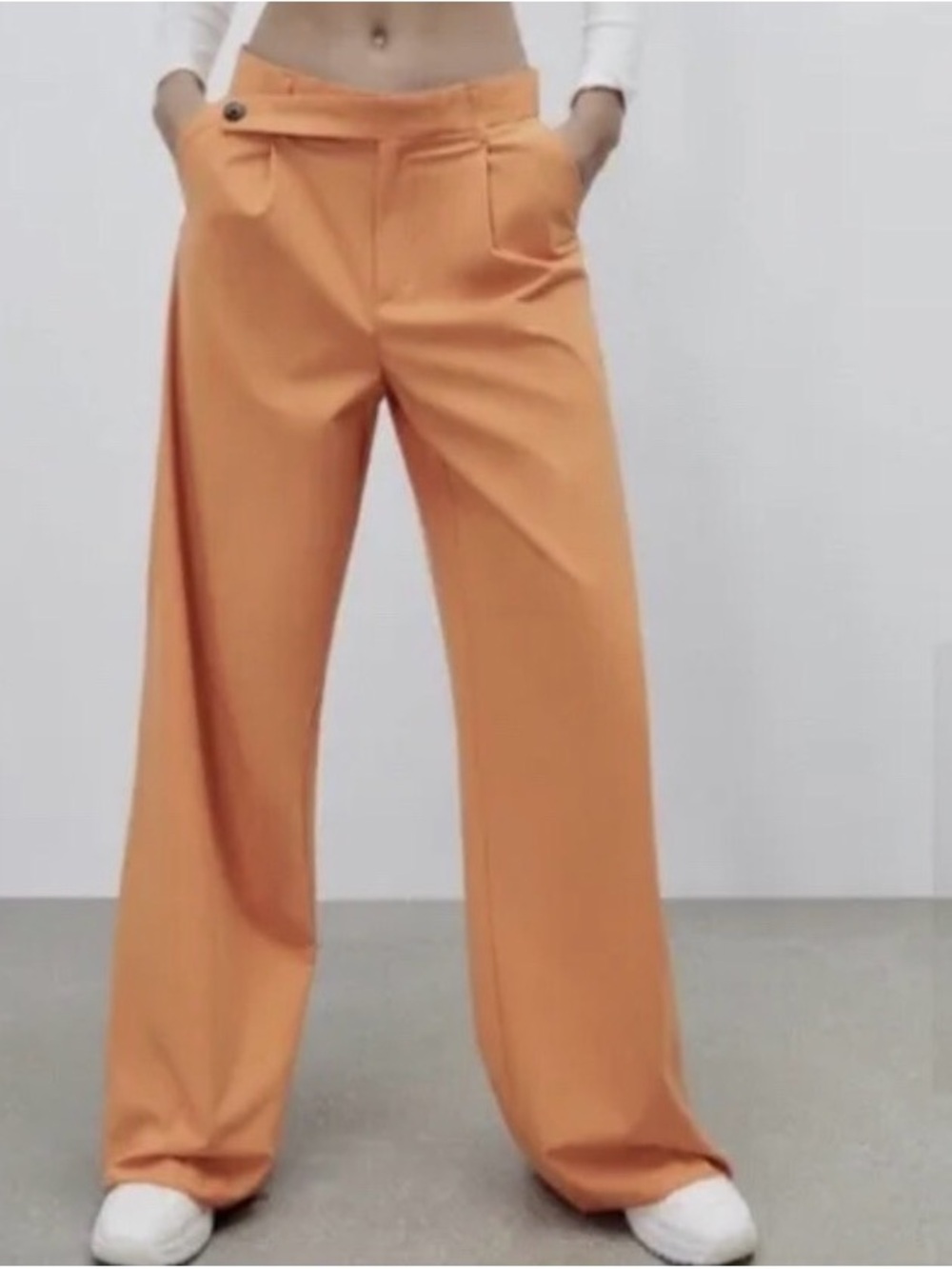 Zara Wide-Leg Trousers in Orange with asymmetric front